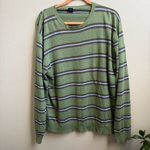 Vintage Gap green brown & blue striped knit crewneck sweater Y2K 90s Size L